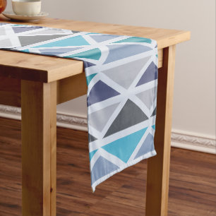 Chemin De Table Court Triangles d'art géométrique rétro gris turquoise