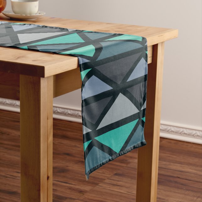 Chemin De Table Court Triangles d'art géométrique rétro Turquoise noir (In Situ)