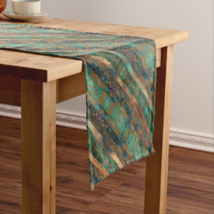 Chemin De Table Court Turquoise brun faux cuivre patiné inspiré