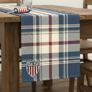 Chemin De Table Court USA 250 Motif Bouclier Carreaux Américains ID1301