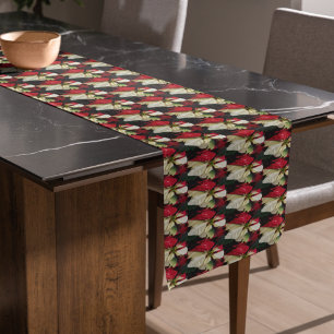 Chemin De Table Court Vacances à motifs floraux de Poinsettia variable
