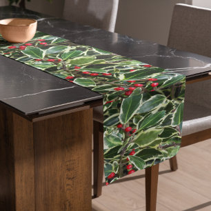 Chemin De Table Court Vacances Holly Feuille et Red Berries