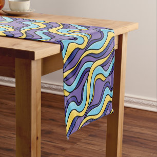 Chemin De Table Court Vagues colorées Motif Funky Retro moderne Abstrait