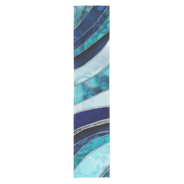 Chemin De Table Court Vagues - Mixte Media Blue Abstrait (Devant)