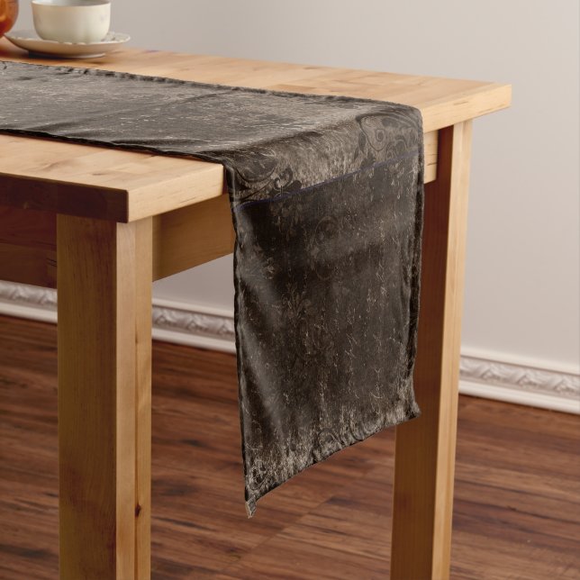 Chemin De Table Court Velvety Bronze Damask | Grunge baroque Brown (In Situ)