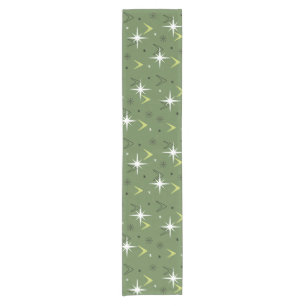 Chemin De Table Court Vintage 1950 Boomerangs Stars Olive Green
