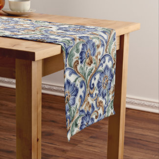 Chemin De Table Court Vintage Art Nouveau  Majolica Floral Craftsman
