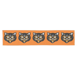 Chemin De Table Court Vintage classique Halloween noir chat visage crocs