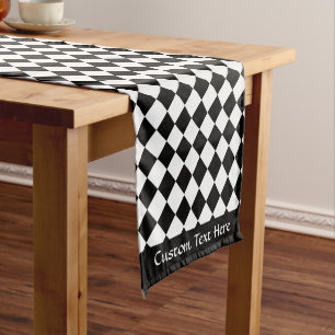 Chemin De Table Court Vintage classique Noir Blanc À damiers Personnalis