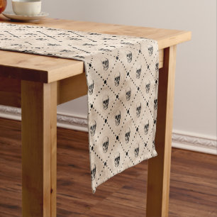 Chemin De Table Court Vintage Halloween Goth Skuls Grid