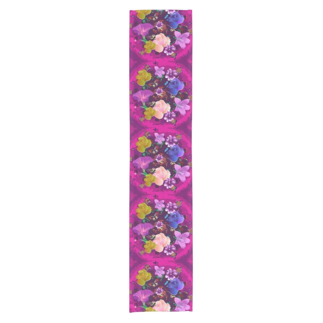 Chemin De Table Court Volant rose Abstrait rose vibrant (Devant)