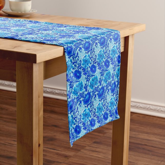 Chemin De Table Court William Morris Chrysanthemums Nuances de Denim Blu (In Situ)