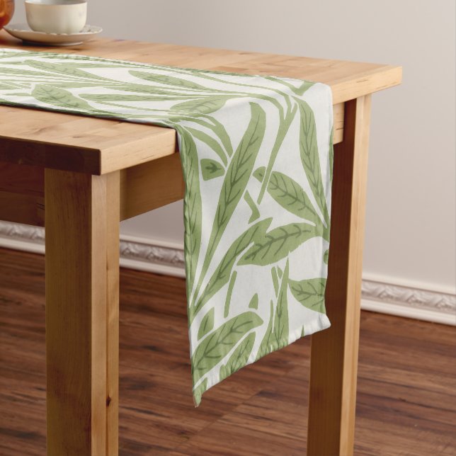 Chemin De Table Court William Morris Green Floral Botanical Pattern (In Situ)