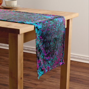 Chemin De Table Long Aqua Magenta et Abstrait noir