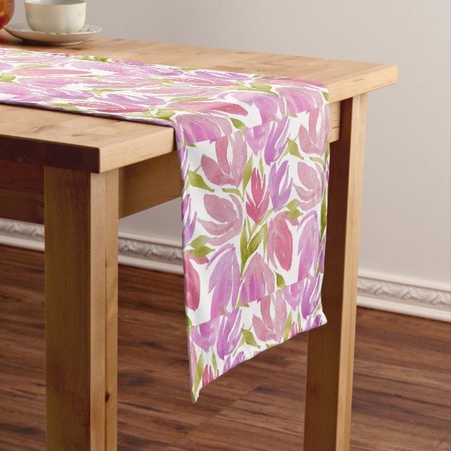 Chemin De Table Long Aquarelle Fuchsia rose violet (In Situ)