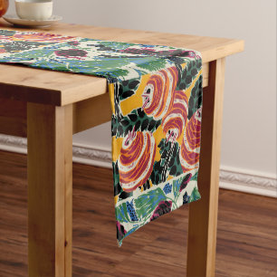 Chemin De Table Long Art floral abstrait magenta et orange vibrant