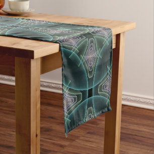 Chemin De Table Long Art graphique géométrique fractal sarcelle moderne