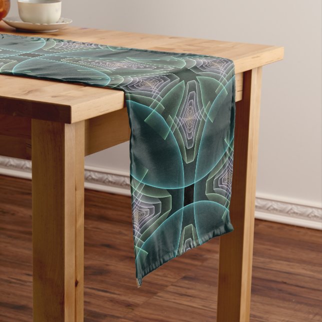 Chemin De Table Long Art graphique géométrique fractal sarcelle moderne (In Situ)