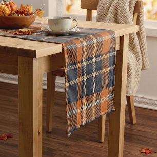 Chemin De Table Long Automne Orange et Bleu vérifié Plaid