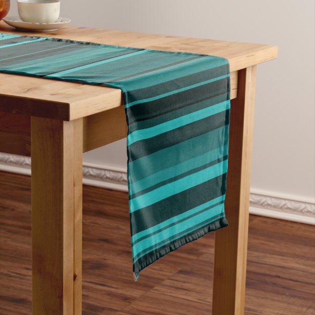 Chemin De Table Long Bandes noires turquoises (In Situ)