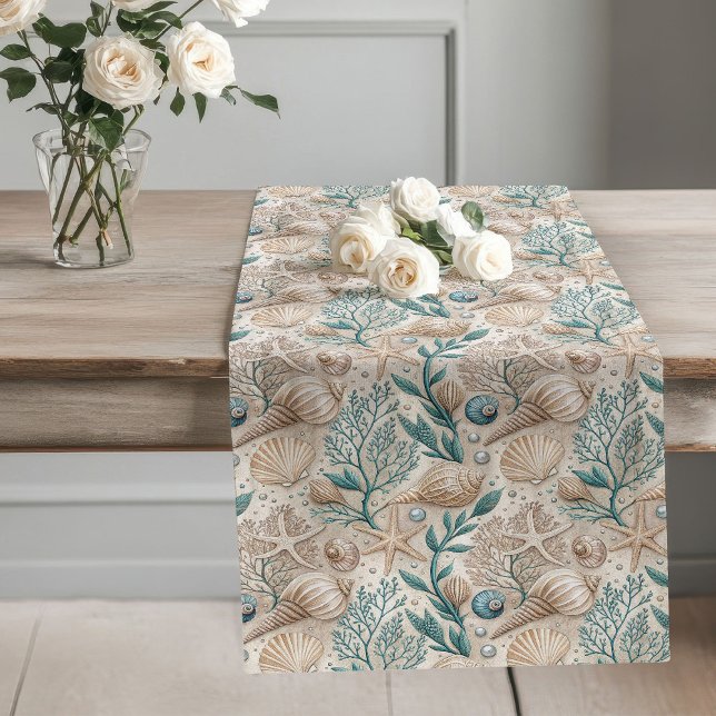 Chemin De Table Long Beach House Table Runner avec Motifs balnéaires (Beach House Table Runner with Seaside Motifs)