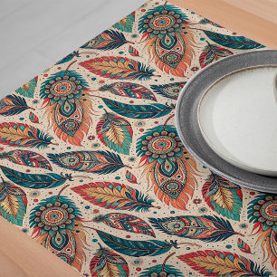 Chemin De Table Long Boho Tribal Ethnic Table Runner Rustic Feathers