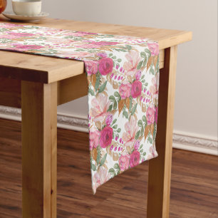 Chemin De Table Long Bouquet De Fleurs Rose Pastel