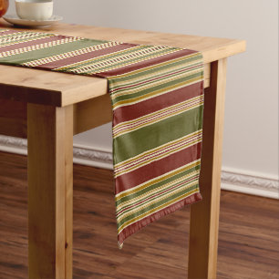 Chemin De Table Long Bourgogne rouge vert ocre jaune Motif