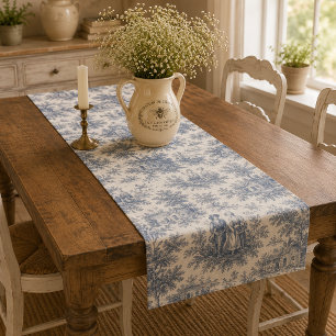 Chemin De Table Long Campagne française romantique Toile en bleu poussi