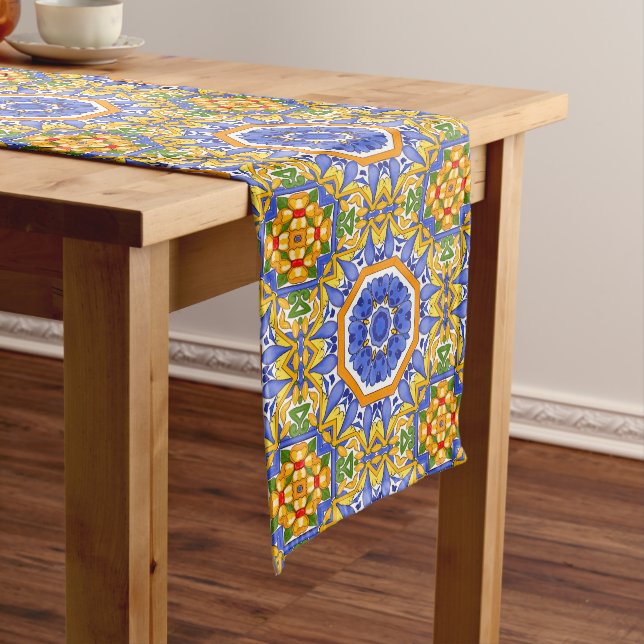 Chemin De Table Long Carrelage méditerranéen, majolica, Sicilienne, (In Situ)