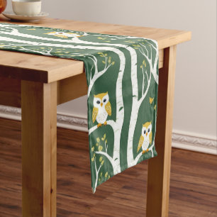 Chemin De Table Long Chouette lunaire et Motif de bouleau