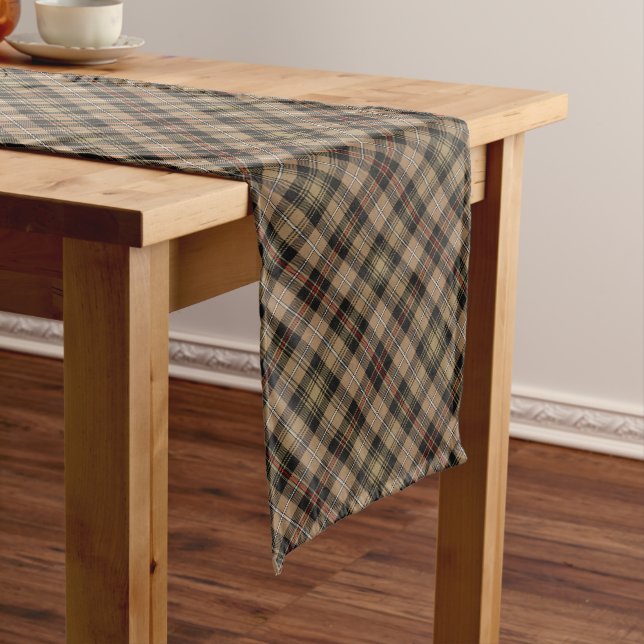 Chemin De Table Long Clan MacKenzie Chasse Brown Tartan Table Runner (In Situ)
