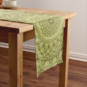 Chemin De Table Long Conception de motif mandala vert olive