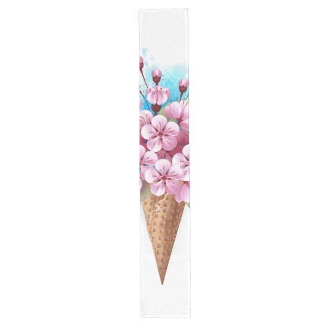Chemin De Table Long Cône rose Sakura crème glacée gaufre (Devant)