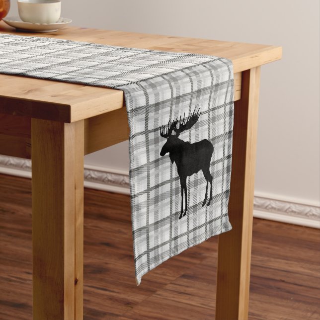 Chemin De Table Long Couleur de table Gris Plaid & Moose (In Situ)