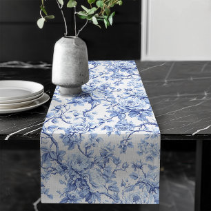 Chemin De Table Long Coureur de table floral aux roses bleues raffinées