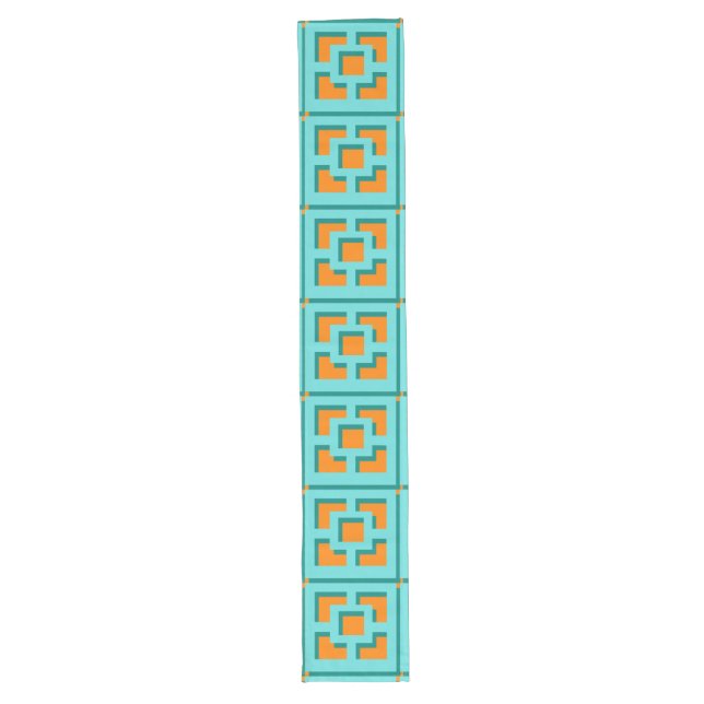 Chemin De Table Long Coureur de table Retro Turquoise et Orange Trellis (Devant)