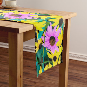 Chemin De Table Long Échinacée rose et pourpre avec fleurs jaunes