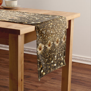 Chemin De Table Long Elégance d'or : Hibiscus d'or Shimmer