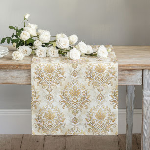 Chemin De Table Long Élégant ivoire Damask Table Runner Touche artistiq