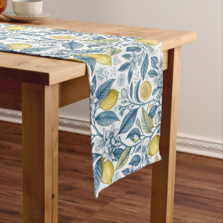 Chemin De Table Long Elegant Mediterranean Lemon Botanical Navy