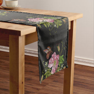 Chemin De Table Long Élégant Motif floral broderie Arrière - plan noir