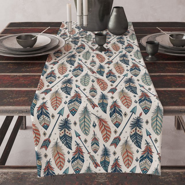 Chemin De Table Long Flèches Plumes Table Tribale Couleur Terre (Arrows Feathers Tribal Table Runner Earth Tones)