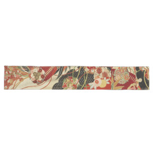 Chemin De Table Long FLEURS JAPONAISES ANCIENNES JAPONAISES Vert Rouge 
