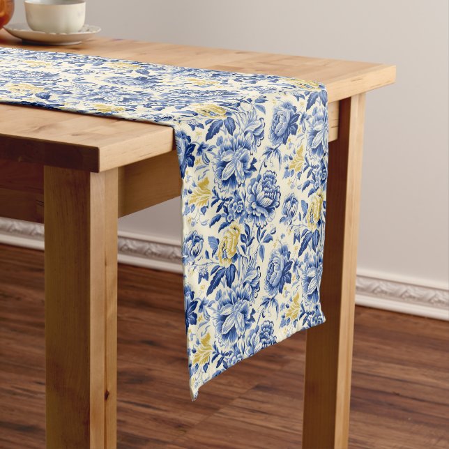Chemin De Table Long French Blue & Lemon Shabby Harmonie Chic (In Situ)