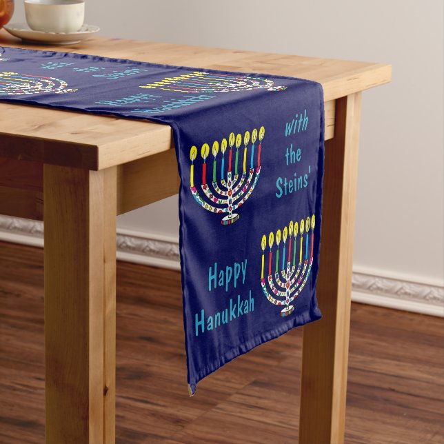 Chemin De Table Long Hanukkah Colorful Menorahs (In Situ)