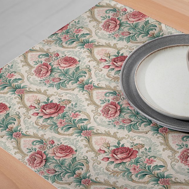 Chemin De Table Long Imaginaire Floral victorien Exquise Design Damas (Victorian Floral Fantasy Exquisite Damask Design Long Table Runner)