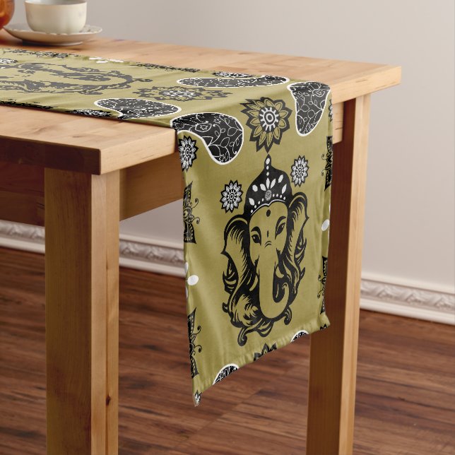 Chemin De Table Long Impression d'art hindou sur le thème de Ganesha (In Situ)