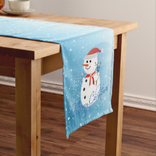 Chemin De Table Long Joyeux Noël Snowman et Snowflakes