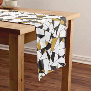 Chemin De Table Long La géométrie d'art moderne - noire et blanc avec